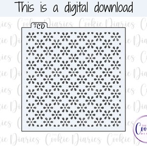 May include: A digital download of a stencil featuring a repeating pattern of small, gray, daisy-like flowers.