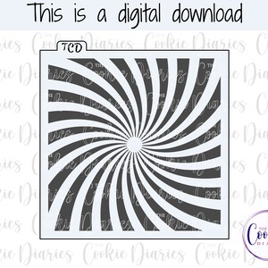 May include: A digital download for a cookie stencil featuring a black and white swirl design. The swirl is centered in the square stencil.