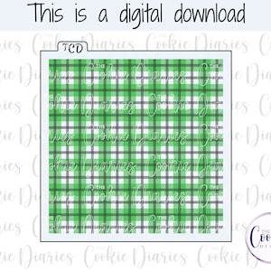 Puede incluir: Una descarga digital de un patrón de cuadros vichy verde y negro. El patrón es un diseño repetitivo de cuadrados.