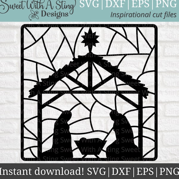 Nativity Glass Block SVG | Nativity Stained Glass SVG | Glass Block Christmas Design | Nativity Silhouette SVG | Christmas Glass Block Decal