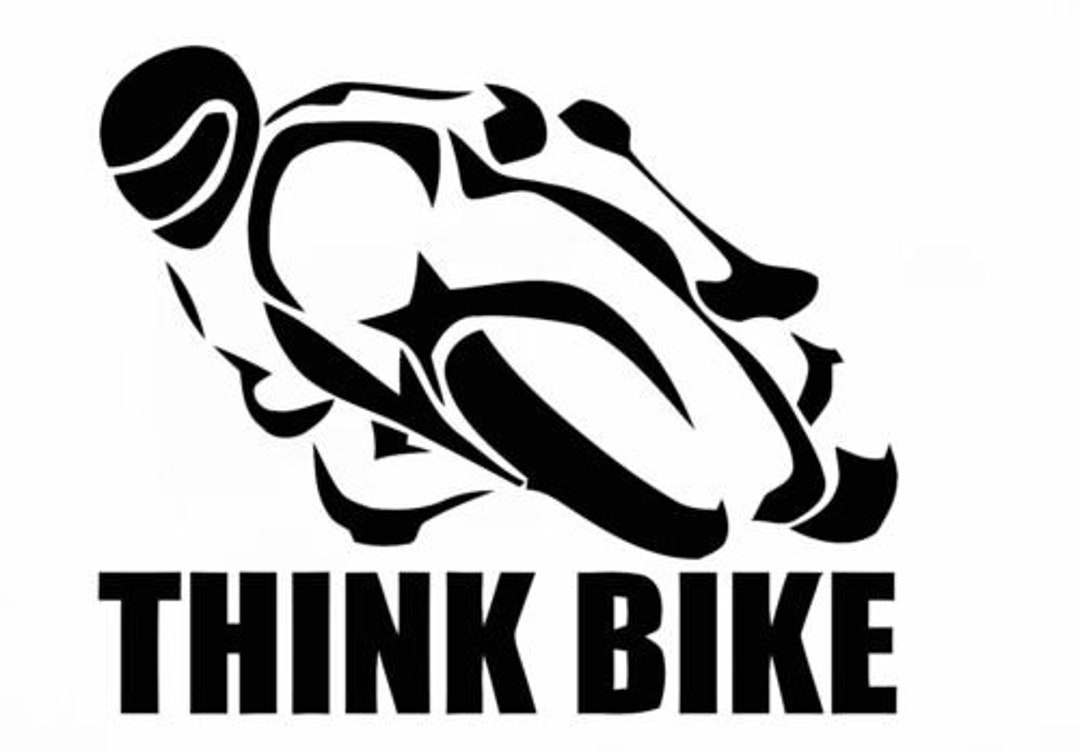 Think Bike Girl Decal – 5.5x5in Glossy Black Vinyl Sticker – Motorbike Car Van Window