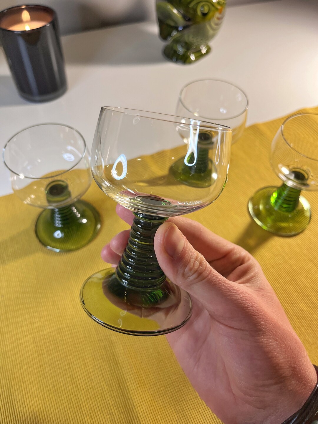 Charming French Roemer Wine Glasses Green Stem Set of 4 Pieces Etsy