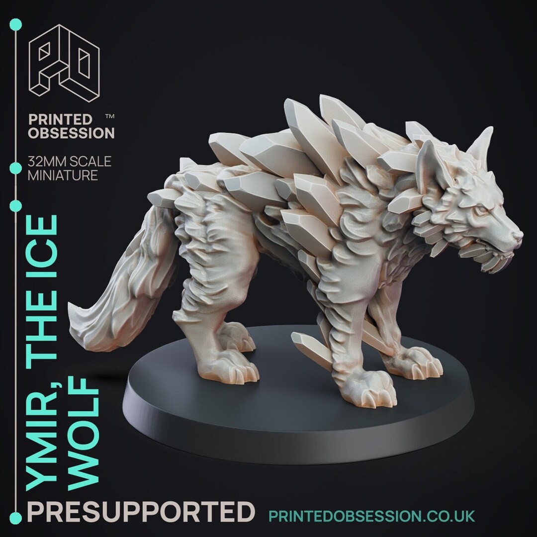 ICE WOLF MINIATURE Large Creature D&amp;D 3d Printable Stl Presupported Model 32mm Scale Tabletop ...