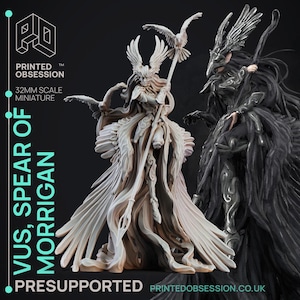 Vus, Spear of Morrigan | 32mm Scale Miniature | Presupported STL | Dark Fantasy Valkyrie | DnD | Printed Obsession