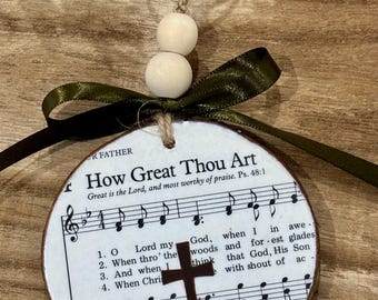 How Great Thou Art Hymn Ornament | Rustic Wood Slice, Religious Gift