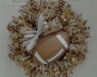 Football Wreath for Front Door, Game Day Decor, Sports Wreath, Fall Football Door Wreath, Football Theme Wreath, Tailgate Decor
