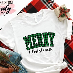 Women's Christmas Shirt, Christmas Gift Woman, Merry Christmas Shirt, Green Plaid Christmas Shirt, Holiday Gift Shirt for Women, Xmas Gifts