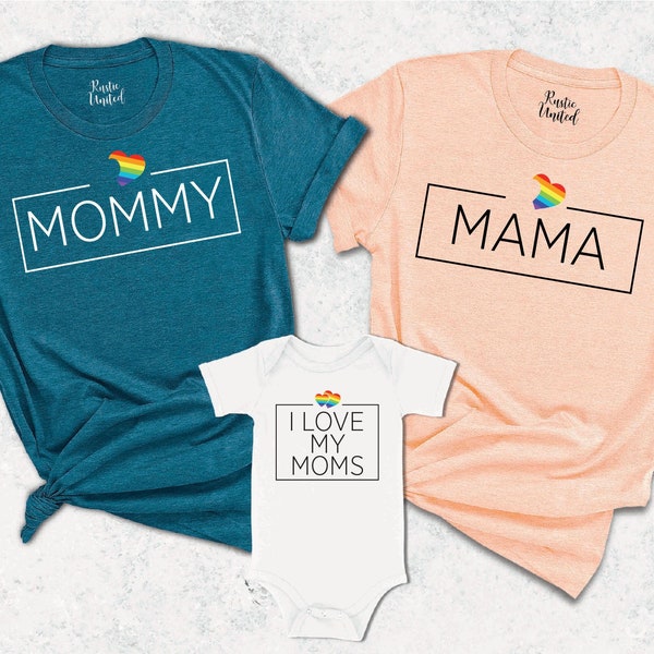 Two Moms Shirt,Lesbian Mother's Day Gift, Two Moms Pride Shirt,Lesbian Two Moms And Baby Bodysuit,Gay Family Shirt,LGBTQ Lesbian Family Tee