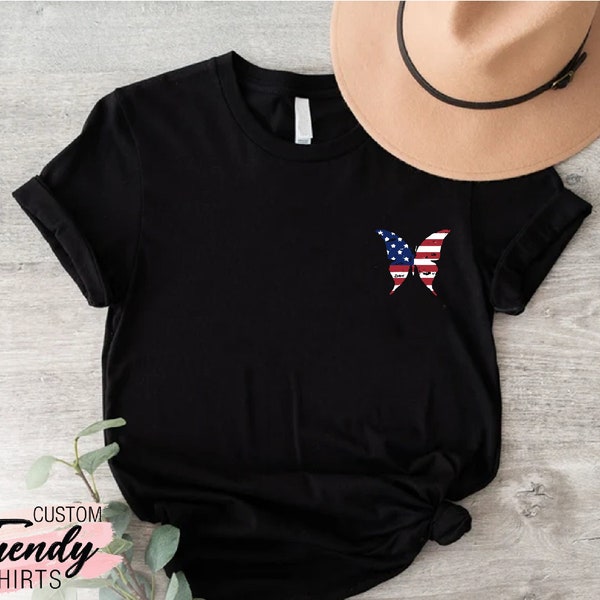 4th of July Butterfly Shirt,Patriotic Woman Shirt,Independence Day Gift, USA Flag Shirt, Memorial Day Shirt, Cute USA Shirt,Freedom Shirt