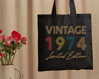 50th Birthday Gift for Women, Born in 1974, 50th Birthday Tote Bag Women, Vintage 1974 Party Tote Bag, Custom Year Birthday Tote Bag Gift