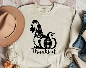 Gnome Fall Sweatshirt, Thankful Sweatshirt, Pumpkin Sweatshirt for Women, Thanksgiving Gift, Thanksgiving Gnome Sweatshirt, Autumn Sweater