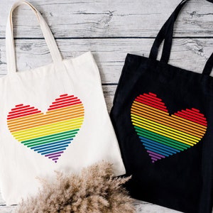 Rainbow Heart Tote Bag, Pride Tote Bag, LGBTQ Tote Bag, LGBT Gift, Rainbow Shopping Bag, Rainbow Tote Bag,Equality Tote Bag,Gay Lesbian Gift image 1