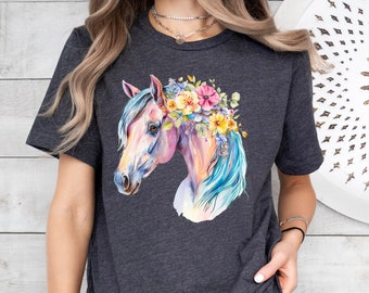 Horse Shirt,Floral Horse Shirt,Gift for Women,Horse Mom Shirt,Horse Lover Gift,Flower Horse Tshirt,Horse Tshirt,Horse Owner Shirt,Country T