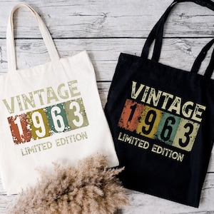 Custom Birthday Tote Bag,1963 Vintage Tote Bag, 61st Birthday Gifts for Women, 61st Birthday Bag, Tote Bag for Grandma, Custom Birthday Gift