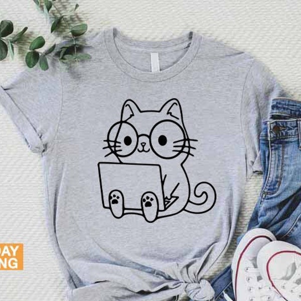 Computer Cat Shirt, Funny Cat Shirt, Funny Computer Shirt, Computer Geek Gifts, Cat Lover Shirt, Cat Owner Gift, Laptop Cat T-Shirt, Cat Mom