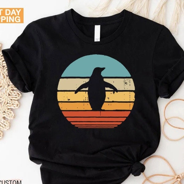 Penguin Shirt, Retro Penguin Sunset Shirt, Penguin gifts for Women, Vintage Penguin T shirt, Retro Sunset Shirt, Penguin Lover Gift