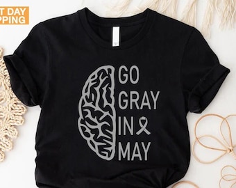 Gray Ribbon T-Shirt, Brain Cancer Disease, Brain Tumor Shirt, Gray Ribbon Tees, Brain Cancer Gift, Brain Cancer Support Shirt, May Awareness