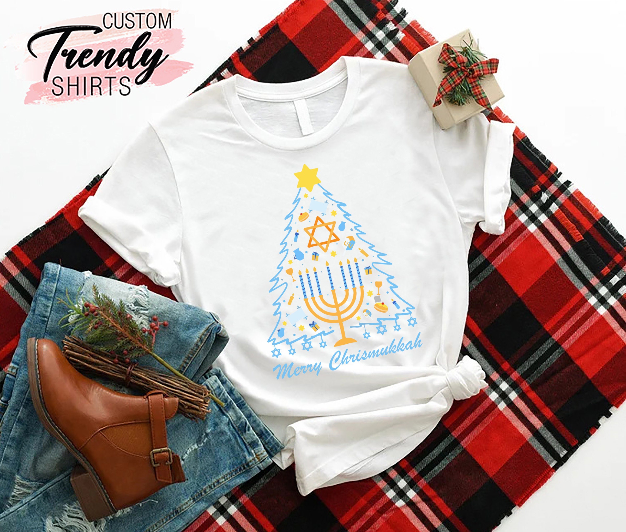 Discover Merry Chrismukkah Shirt, Hanukkah Shirt, Jewish Gift, Chanukah Shirt, Festival of Light, Hanukkah Tree, Funny Hanukkah Shirts