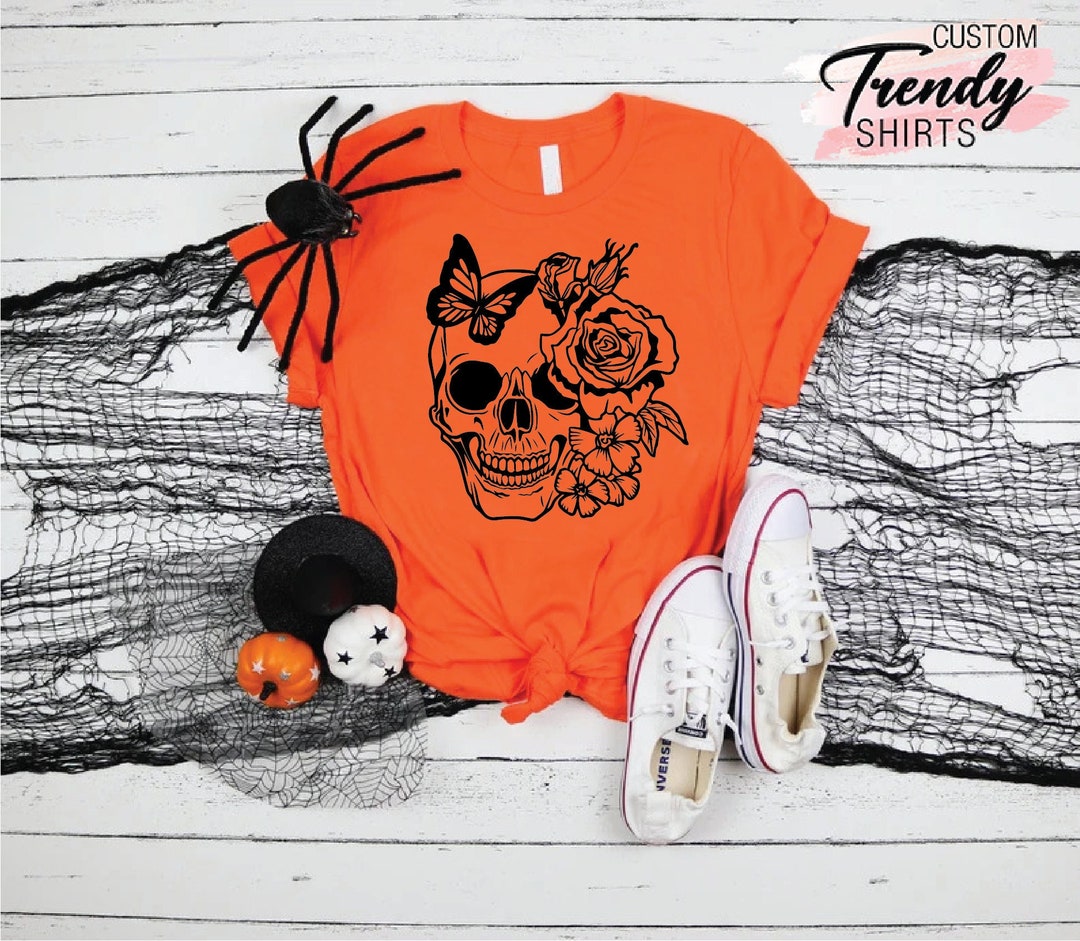 Halloween Skull Shirt, Floral Skull Shirt, Halloween Gifts, Womens