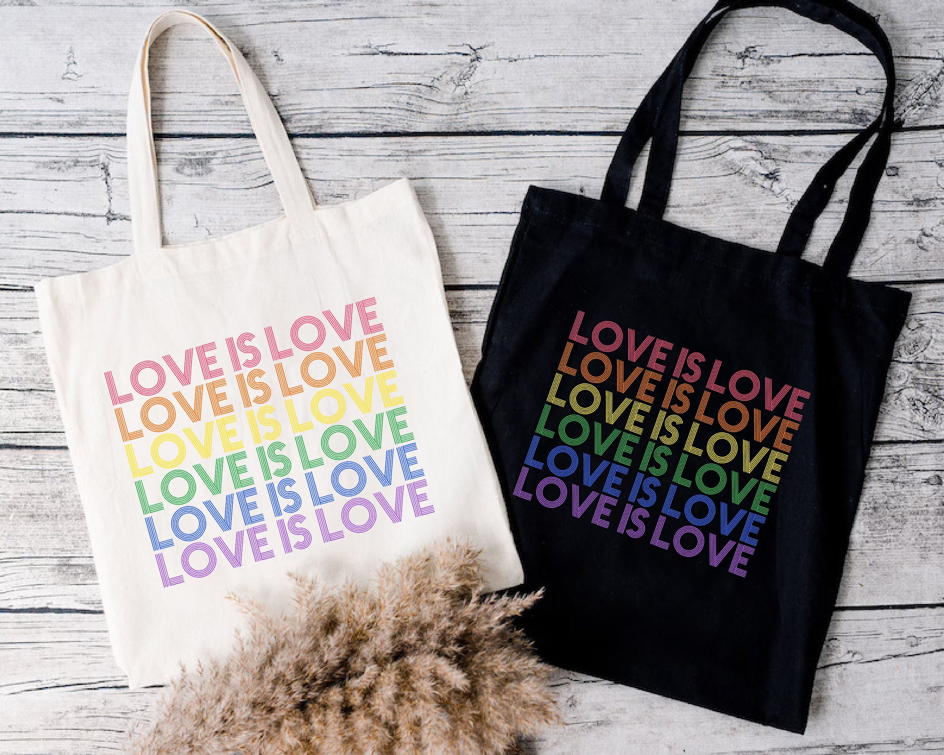 65 MCMLXV Lgbt Rainbow Flag Love Heart Print Organic Tote Bag Natural / Unisex / Onesize