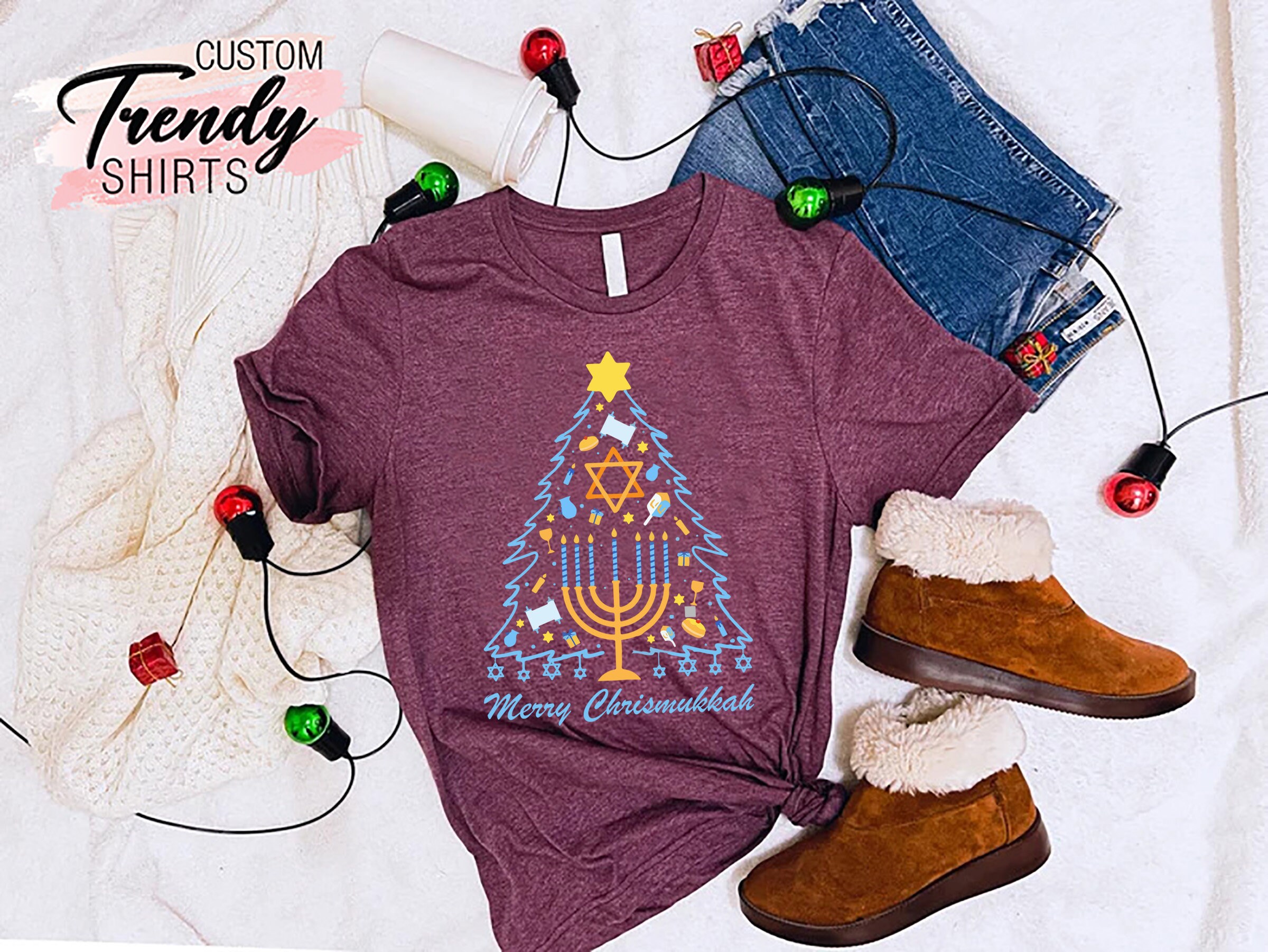 Discover Merry Chrismukkah Shirt, Hanukkah Shirt, Jewish Gift, Chanukah Shirt, Festival of Light, Hanukkah Tree, Funny Hanukkah Shirts