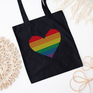 Rainbow Heart Tote Bag, Pride Tote Bag, LGBTQ Tote Bag, LGBT Gift, Rainbow Shopping Bag, Rainbow Tote Bag,Equality Tote Bag,Gay Lesbian Gift image 3