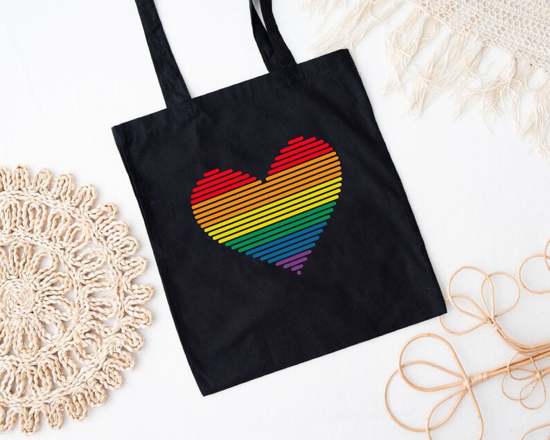Rainbow Heart Tote Bag, Pride Tote Bag, LGBTQ Tote Bag, LGBT Gift, Rainbow Shopping Bag, Rainbow Tote Bag,Equality Tote Bag,Gay Lesbian Gift image 3