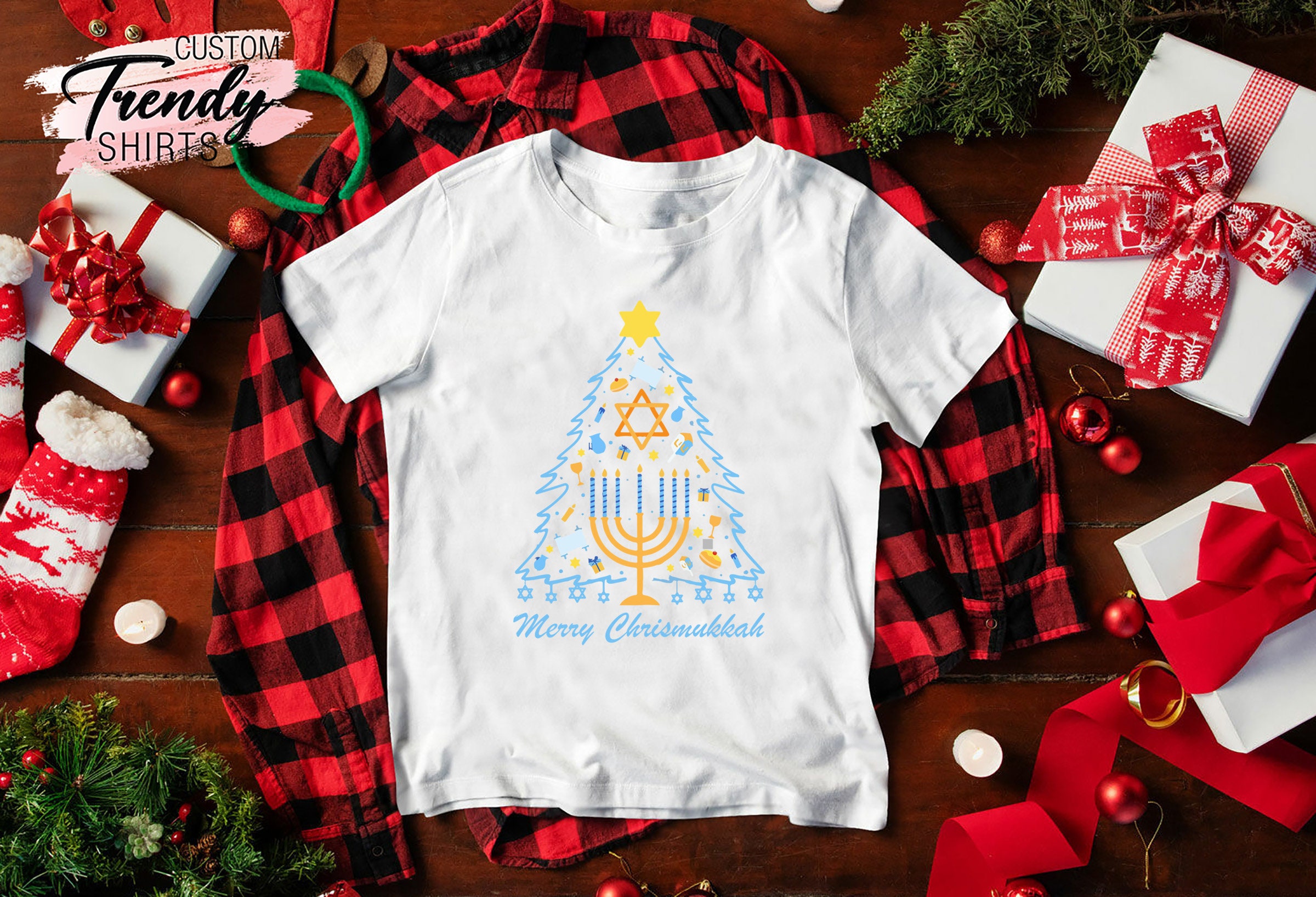 Discover Merry Chrismukkah Shirt, Hanukkah Shirt, Jewish Gift, Chanukah Shirt, Festival of Light, Hanukkah Tree, Funny Hanukkah Shirts