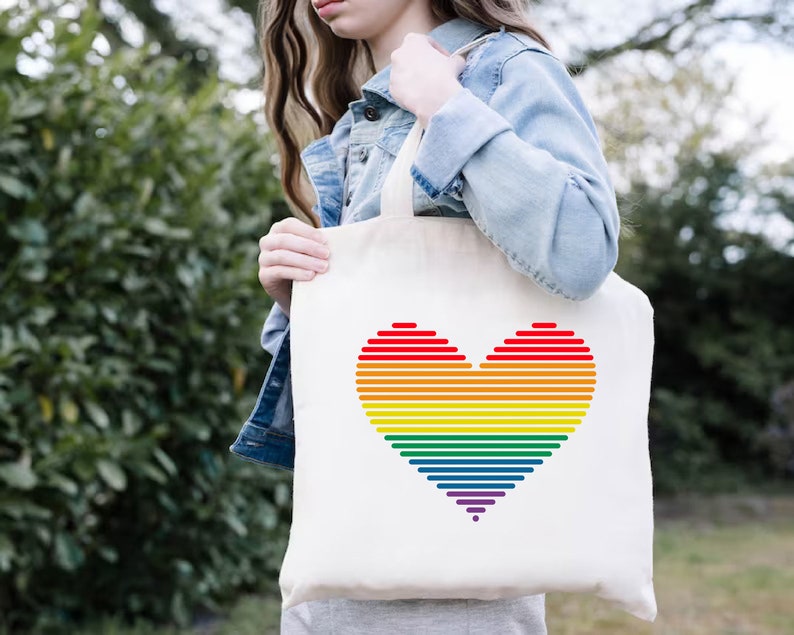 Rainbow Heart Tote Bag, Pride Tote Bag, LGBTQ Tote Bag, LGBT Gift, Rainbow Shopping Bag, Rainbow Tote Bag,Equality Tote Bag,Gay Lesbian Gift image 4