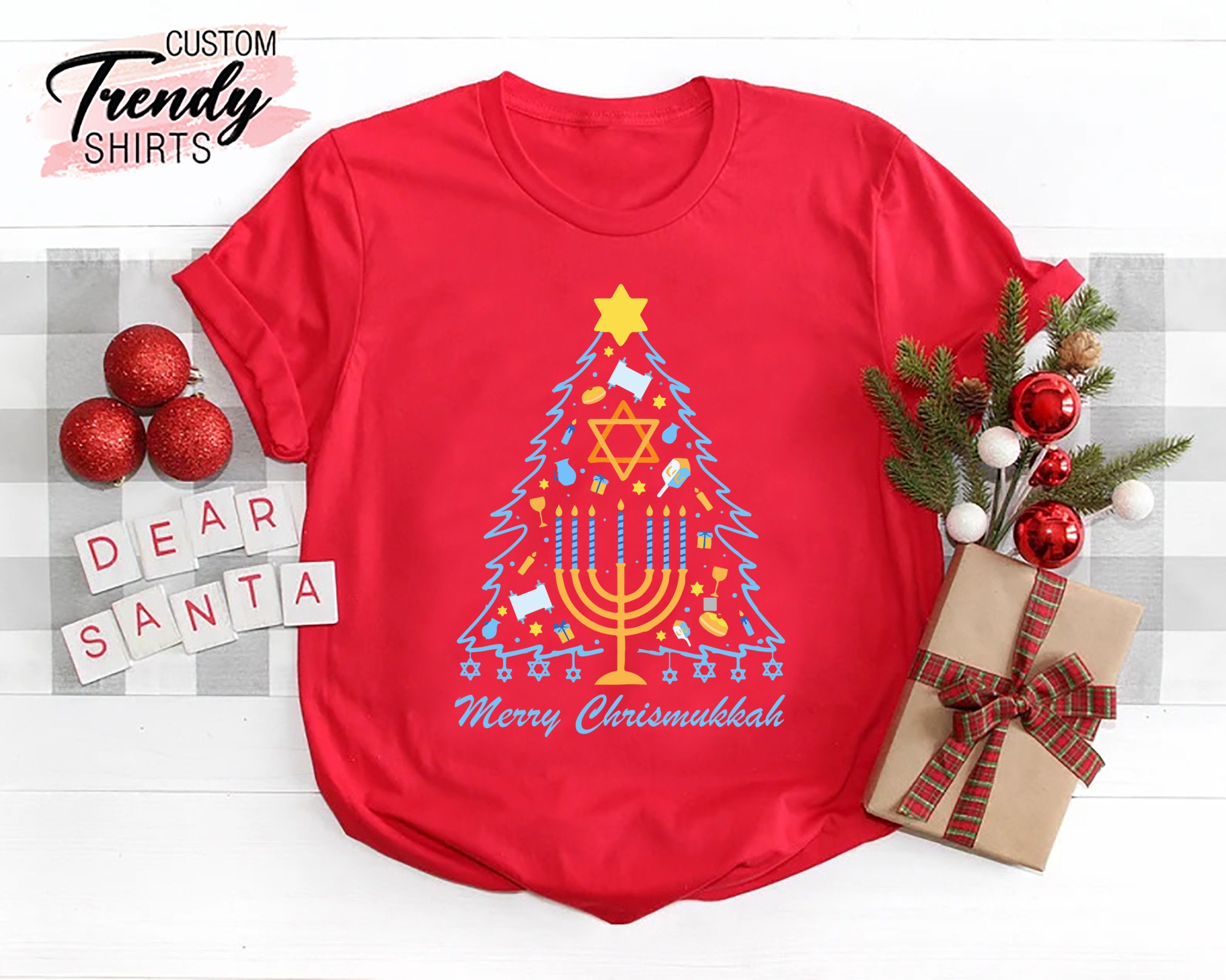 Discover Merry Chrismukkah Shirt, Hanukkah Shirt, Jewish Gift, Chanukah Shirt, Festival of Light, Hanukkah Tree, Funny Hanukkah Shirts