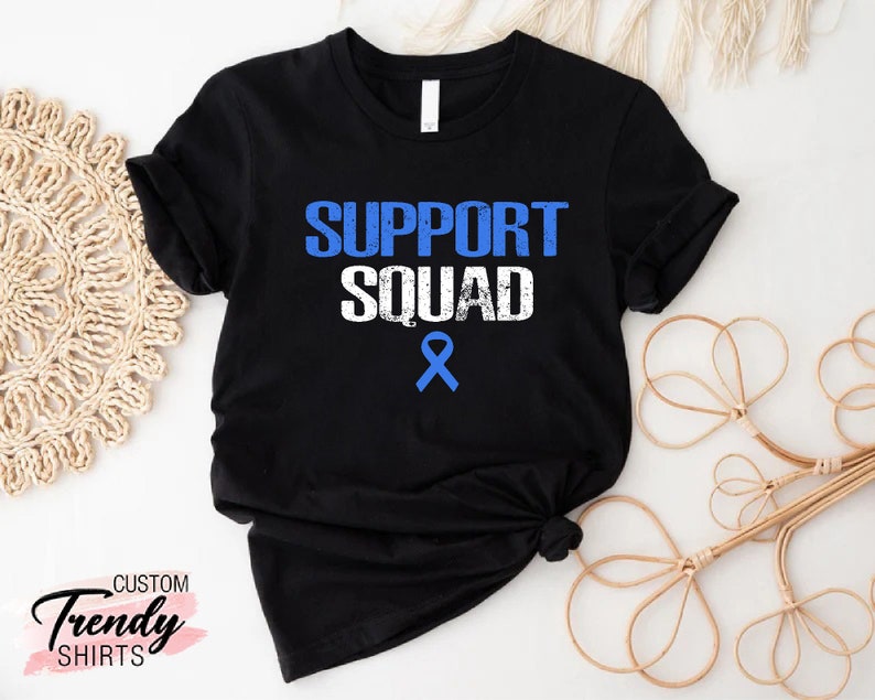 Équipe de soutien du cancer du côlon, chemise de soutien du cancer, chemise de l'équipe de soutien du cancer, chemise de motivation, chemise ruban bleu, cadeau de lutte contre le cancer image 3