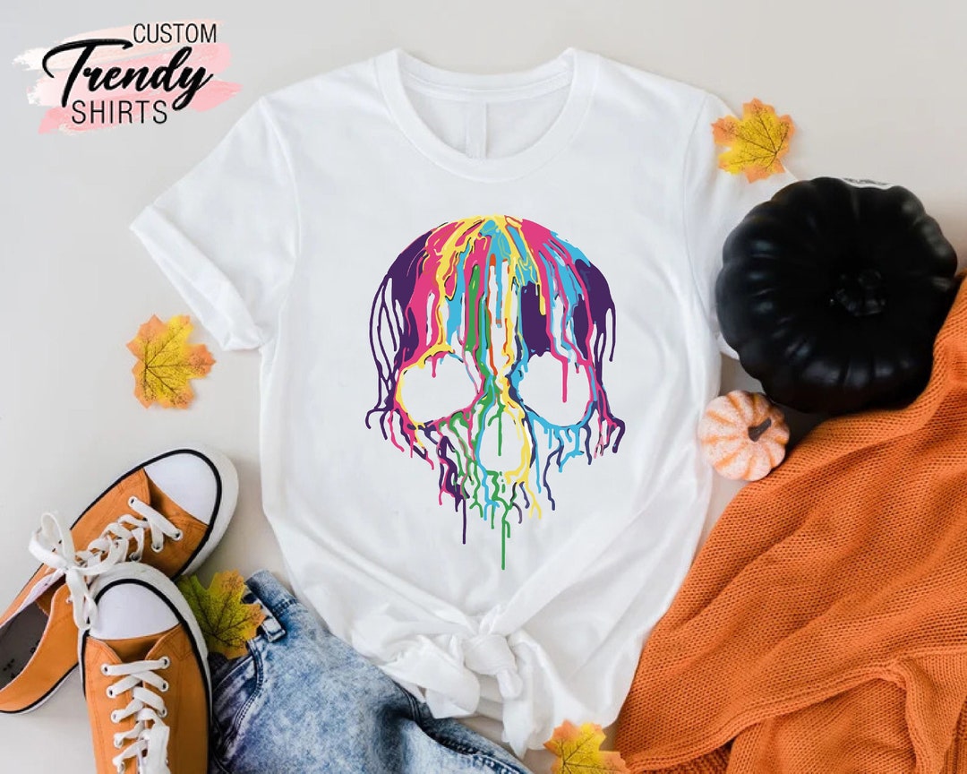 Rainbow Halloween Skull Print Pullover Sweatshirt