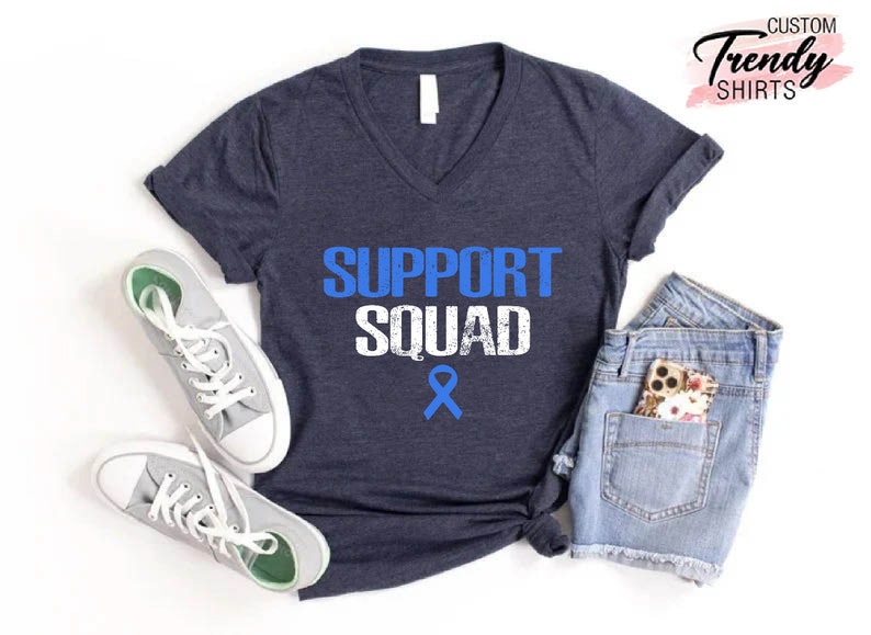 Équipe de soutien du cancer du côlon, chemise de soutien du cancer, chemise de l'équipe de soutien du cancer, chemise de motivation, chemise ruban bleu, cadeau de lutte contre le cancer image 4