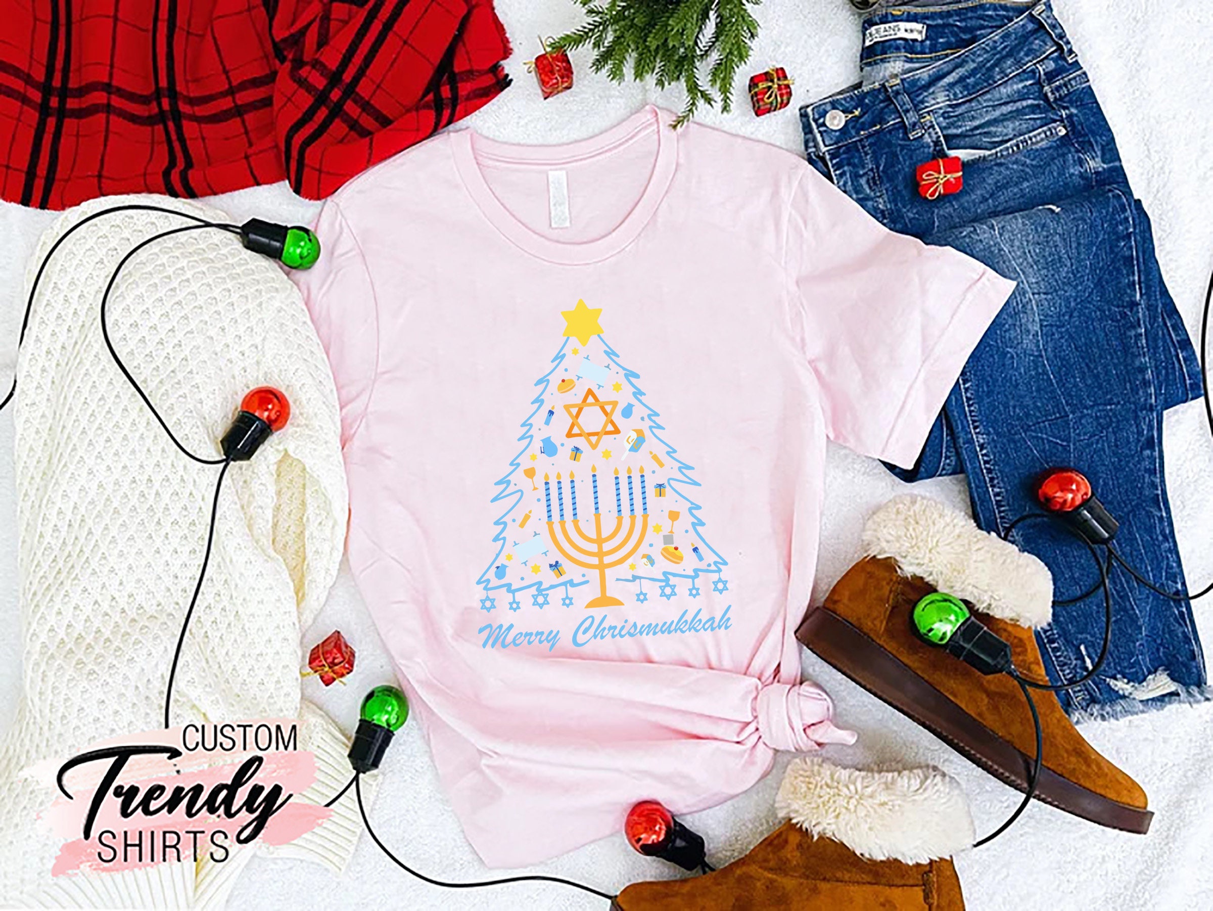 Discover Merry Chrismukkah Shirt, Hanukkah Shirt, Jewish Gift, Chanukah Shirt, Festival of Light, Hanukkah Tree, Funny Hanukkah Shirts