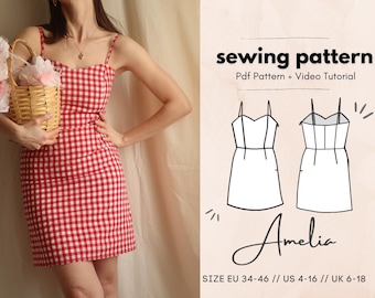 Amelia Spagetti Strap Dress + Bustier Digital PDF Sewing Pattern // US 4-16 - EU 34-46 // Instant Download with all 7 Sizes