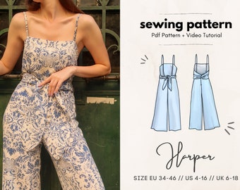 Harper Jumpsuit Digital PDF Sewing Pattern // US 4-16 - EU 34-46 // Instant Download with all 7 Sizes