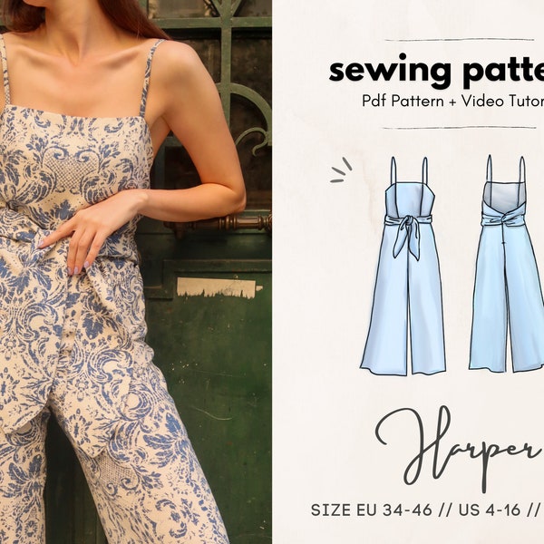 Harper Jumpsuit Digital PDF Sewing Pattern // US 4-16 - EU 34-46 // Instant Download with all 7 Sizes