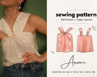 Arwen Halter Twist Neck Top Digital PDF Sewing Pattern // US 4-16 - EU 34-46 // Instant Download with all 7 Sizes