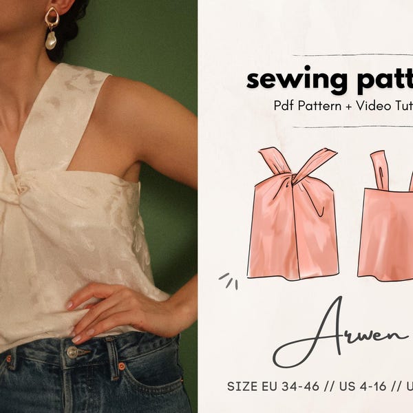 Patrón digital de costura en PDF para top halter con cuello retorcido Arwen // Tallas EE. UU. 4-16 - UE 34-46 // Descarga instantánea con las 7 tallas