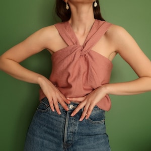 Halter Twist Top Sewing Pattern, Summer Sleeveless Top PDF Pattern, Beginner Friendly Digital Sewing Pattern
