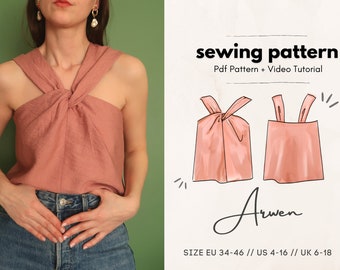 Arwen Halter Twist Neck Top Digital PDF Sewing Pattern // US 4-16 - EU 34-46 // Instant Download with all 7 Sizes