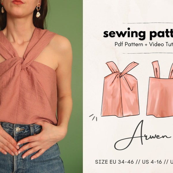 Arwen Halter Twist Neck Top Digital PDF Sewing Pattern // US 4-16 - EU 34-46 // Instant Download with all 7 Sizes