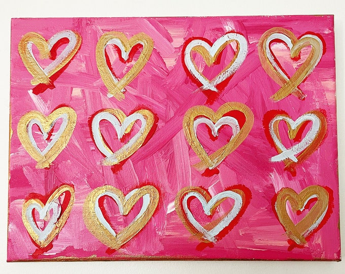 Heart Painting, Pink Heart Painting, Preppy Painting, Preppy Art, Heart