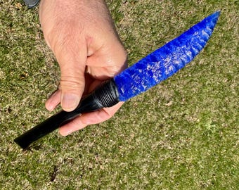 10" Handmade Knife: Gaboon Ebony, with Blue Glass Blade