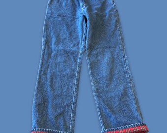 Plaid Lined Jeans | Etsy Canada