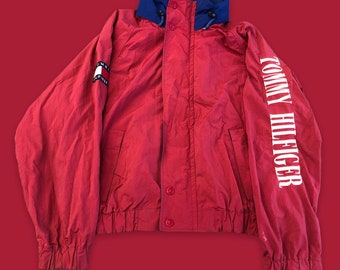 Vintage 90s Tommy Hilfiger Flag Logo Jacket/ Streetwear/ Rare Tommy Large J39