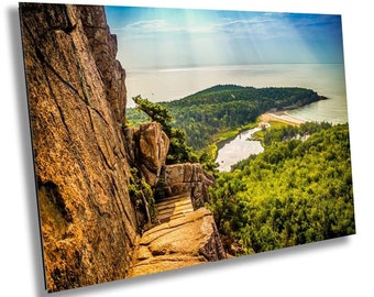 Trailblazing Adventure: Beehive Trail Photography Acadia National Park Metal Canvas Print Maine Travel Poster
