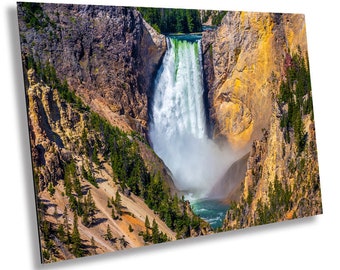 Waterfall Symphony: Lower Falls of the Yellowstone River Photography National Park Wall Art Metal Canvas Print