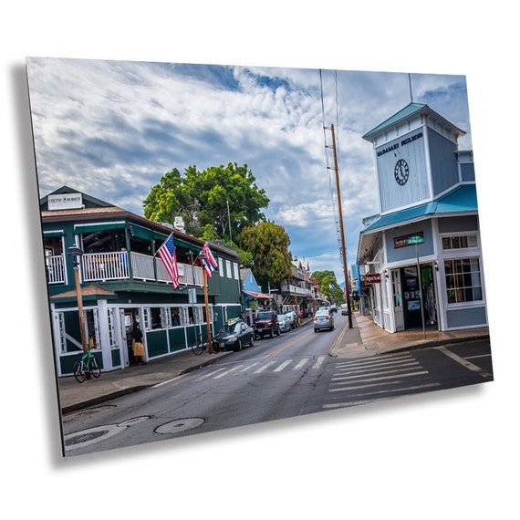 専用他の方発送×風景画作者不詳サインあり Front Street, Lahaina: Maui Hawaii Historic Canvas Metal