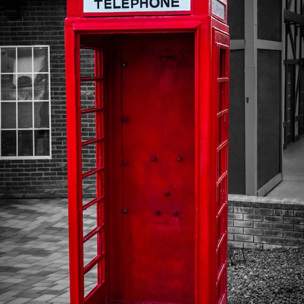 Call Me Classic: Red Phone Booth Metal Canvas Print English Telephone Box Photography Wall Art Home Decor